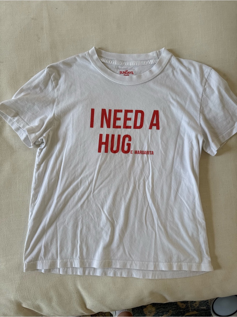 White "I need a hug" cotton tee size small/medium